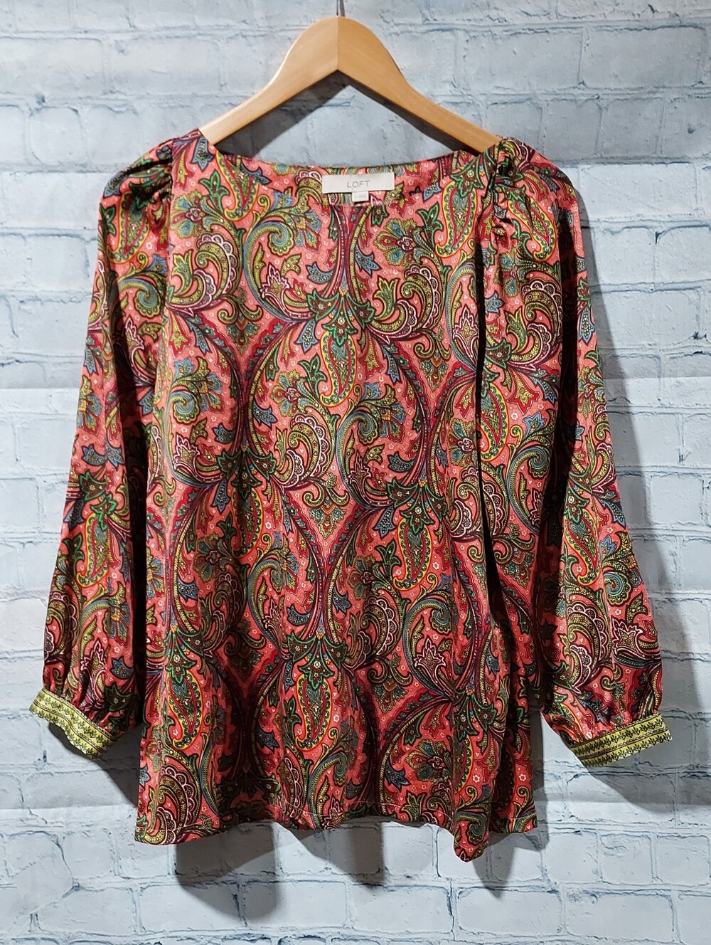 LOFT Small Colorful Paisley Satin Blouse Top Office Career Wear